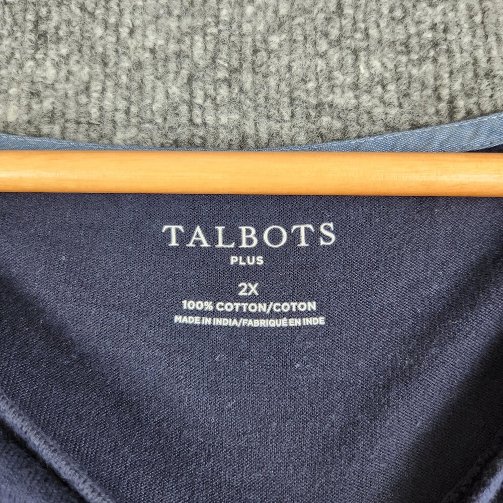 Talbots Plus Shirt Womens 2XL Striped Long Sleeve Cotton Navy Pink Blue - Picture 4 of 9